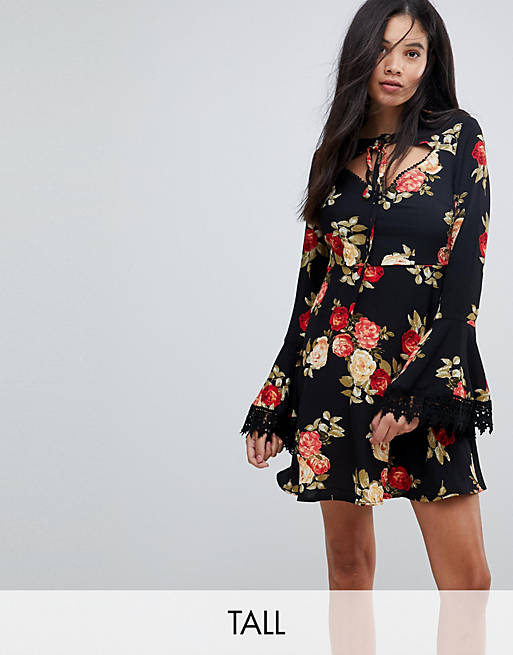Kiss The Sky Tall Tea Dress In Floral With Tie Neck Detail | ASOS