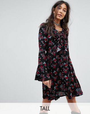Kiss The Sky Tall Tea Dress In Vintage Rose Print With Ruffle Trim | ASOS