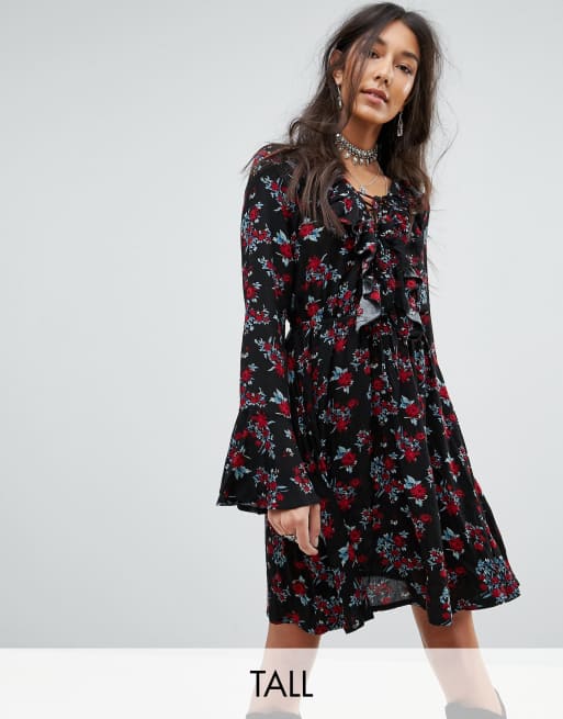 Kiss The Sky Tall Tea Dress In Vintage Rose Print With Ruffle Trim | ASOS