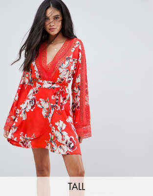 Kiss The Sky Tall Wrap Front Tea Dress In Floral | ASOS