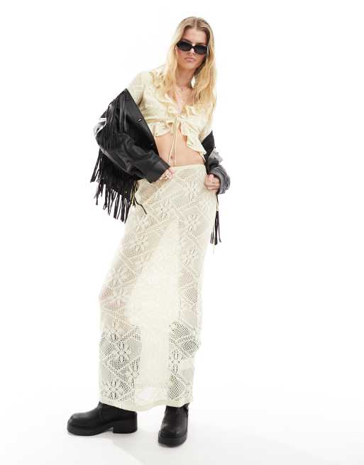 Kiss The Sky tie detail column maxi skirt in vintage cream (part of a set)