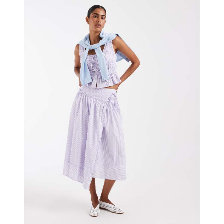 Kiss The Sky tie waist midi skirt in lilac stripes - part of a set