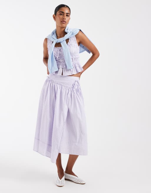 Kiss The Sky tie waist midi skirt in lilac stripes - part of a set