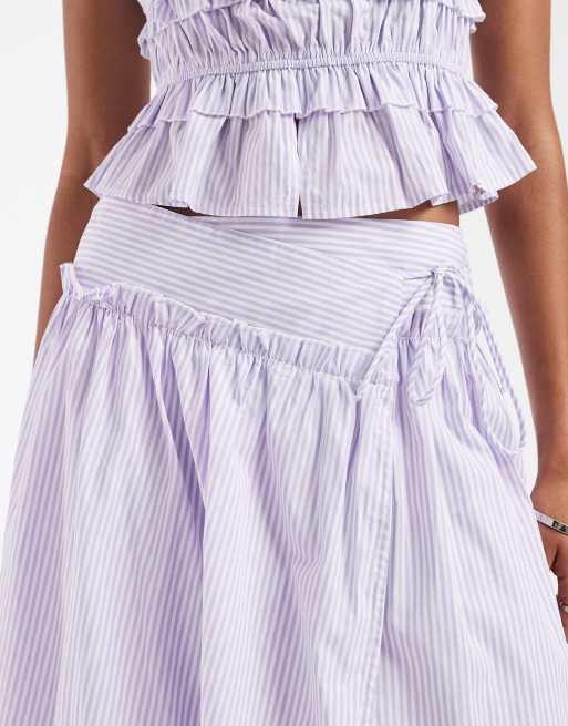 Kiss The Sky tie waist midi skirt in lilac stripes - part of a set