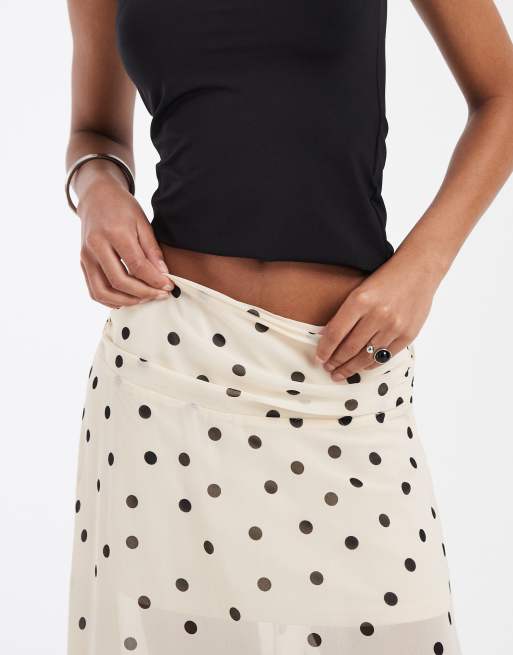Kiss The Sky Titia Asymmetric split side skirt in ivory polka dot , 3 of 5