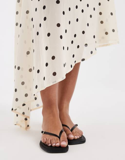 Kiss The Sky Titia Asymmetric split side skirt in ivory polka dot , 4 of 5