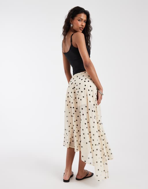 Kiss The Sky Titia Asymmetric split side skirt in ivory polka dot , 5 of 5