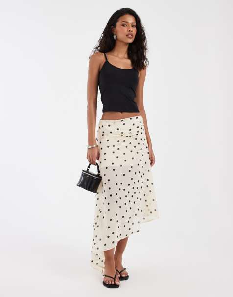 Kiss The Sky – Titia – Asymmetrischer Rock in Elfenbeinweiß mit Polka-Dots und Seitenschlitz - view 1
