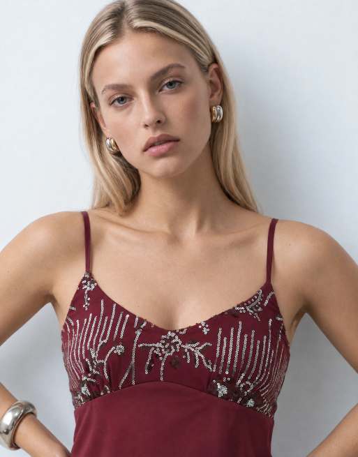 Kiss The Sky top canotta con bustino decorato bordeaux, 6 di 9