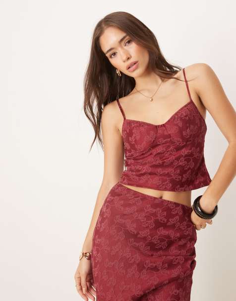 Kiss The Sky - Top in raso rosa jacquard con dettagli stile bustino in pizzo - view 1