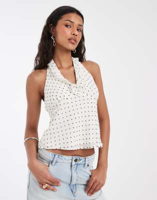 Kiss The Sky Uma Frilly Polka Dot Halter Top In White