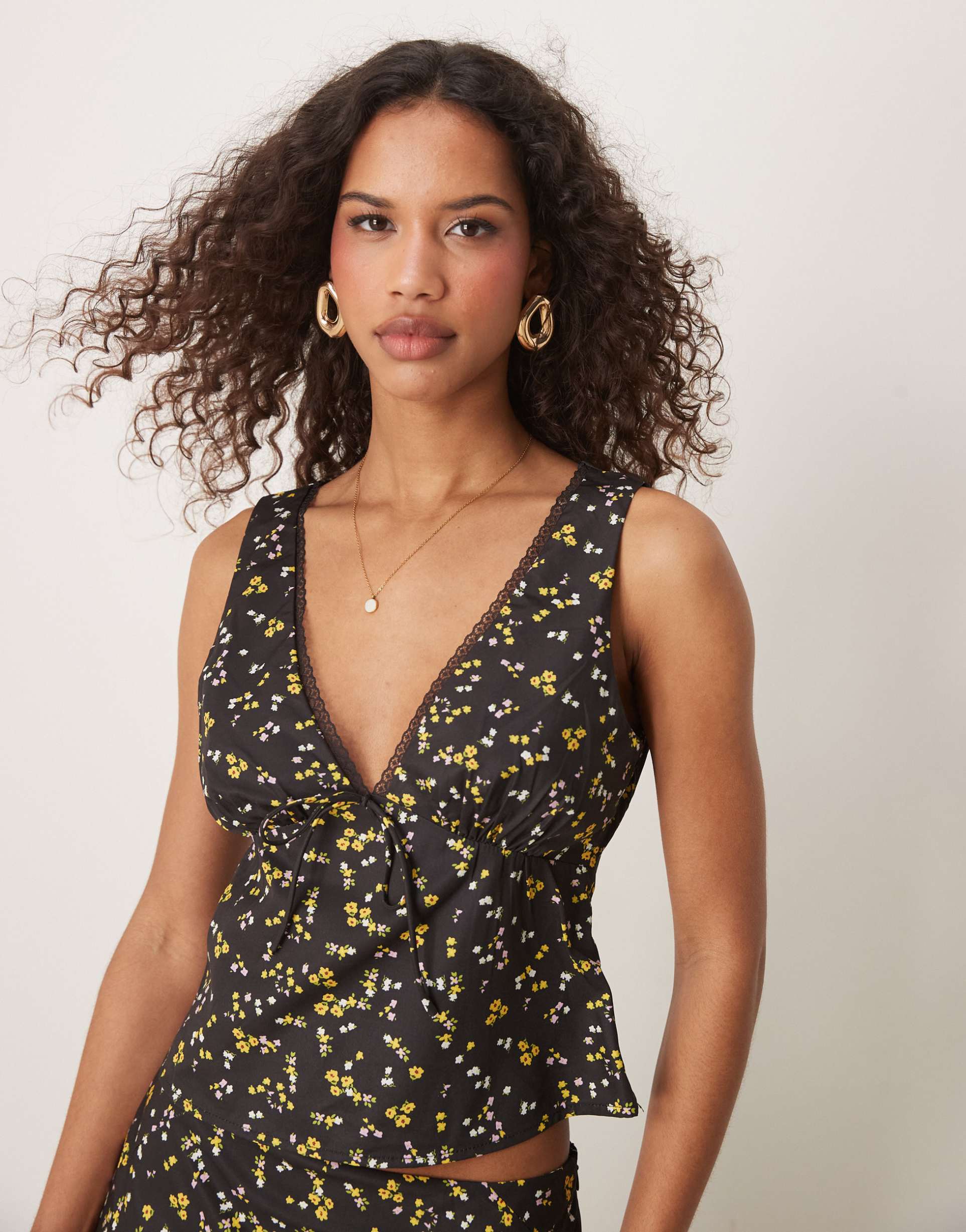 kiss the sky v neck top with floral print - part of a set