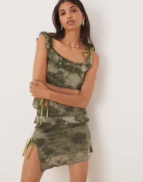 Kiss The Sky velvet co-ord skirt in green muti - view 1