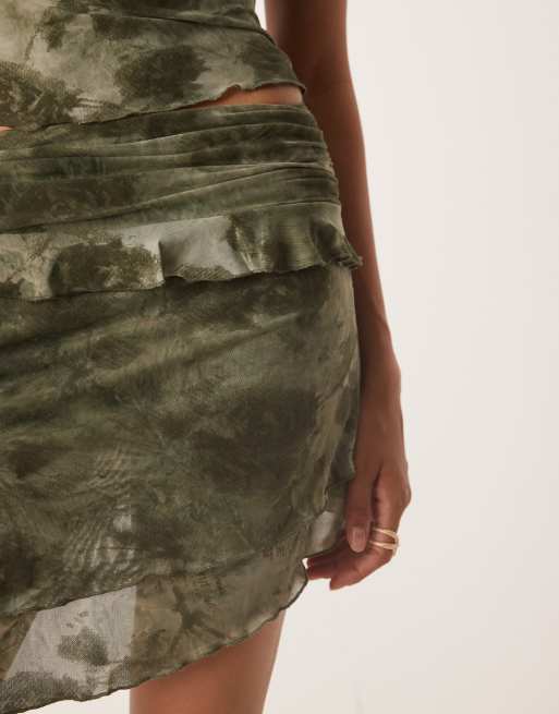 Kiss The Sky velvet co-ord skirt in green muti, 4 of 4