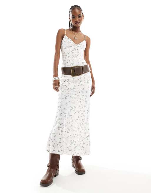 Kiss The Sky - Vestito lungo stile sottoveste in raso a fiori lilla