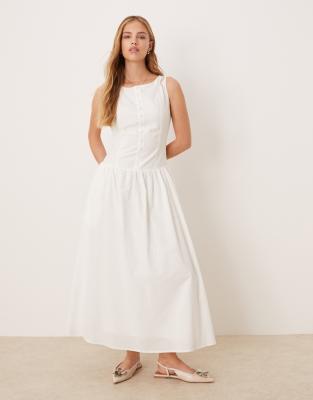 Kiss The Sky - Westen-Maxikleid in Wollweiß mit tief angesetzter Taille
