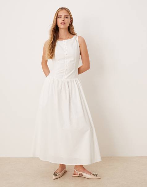 Kiss The Sky – Westen-Maxikleid in Wollweiß mit tief angesetzter Taille - view 1