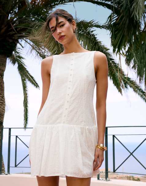 Kiss The Sky – Westen-Minikleid in Weiß mit tief angesetzter Taille - view 1