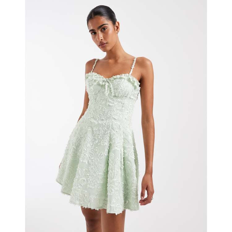 Kiss The Sky wild petals textured jacquard mini dress in mint | ASOS