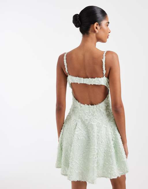 Kiss The Sky wild petals textured jacquard mini dress in mint | ASOS