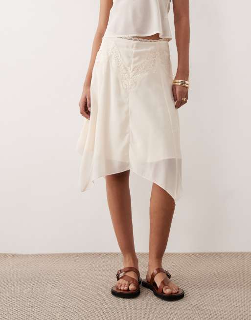 Kiss The Sky Yasmeen chiffon lace handkerchief hem skirt in cream