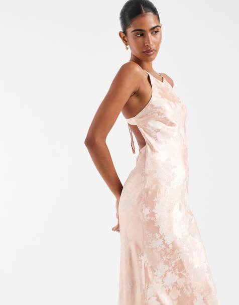 Kiss The Sky - Yasmin - Robe longueur mollet en jacquard satiné - Pêche - view 1