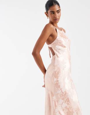 Kiss The Sky Yasmin Satin Jacquard Midaxi Dress In Neutral