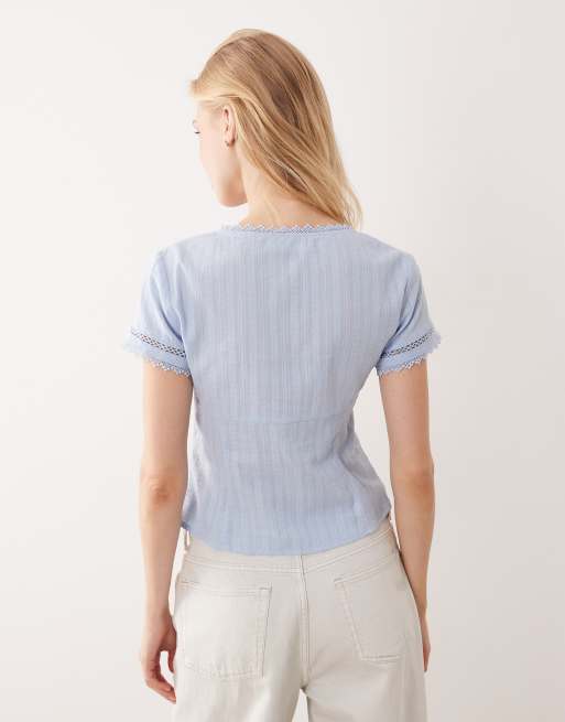 Kiss The Sky Zoe button up broderie top in blue, 2 of 4