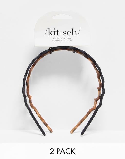 Kitsch – 2er-Pack Stirnbänder mit Zickzack-Muster in Schwarz & Schildpatt
