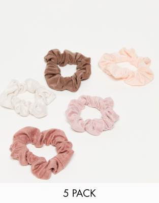 Kitsch - 5er-Pack strukturierte Scrunchies in Terracotta-Tönen-Brown