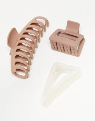 Kitsch Assorted Oversized Claw Clips 3 Pack-brown In Brown