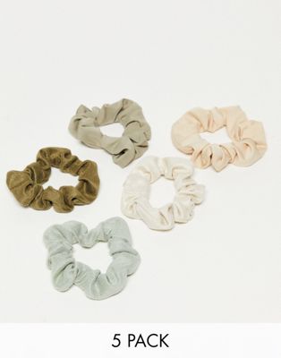 Kitsch Assorted Textured Scrunchies 5pc Set- Eucalyptus
