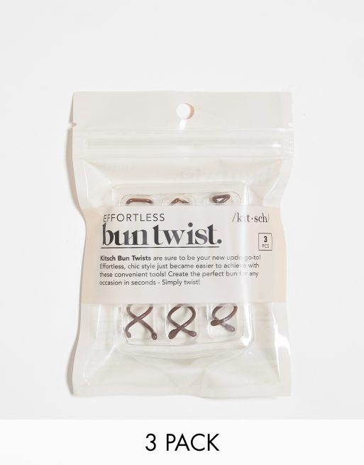 Kitsch - Bun Twist - Pakke med 3 snoede hårklemmer i brun 