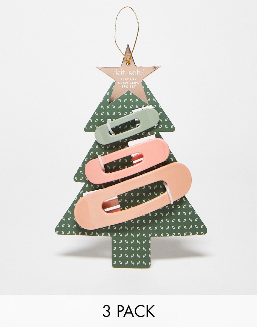 Kitsch Christmas Tree Flat lay Claw Clips Gift Set - 3 Pack-Pink