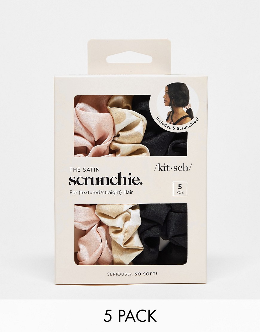 Kitsch - Confezione da 5 elastici per capelli da notte in raso colori assortiti-Nessun colore
