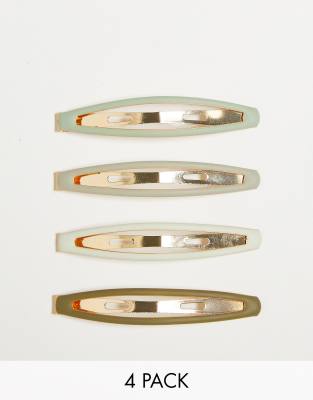 Kitsch Kitsch Enamel Elongated Snap Clips 4pc- Eucalyptus-Green