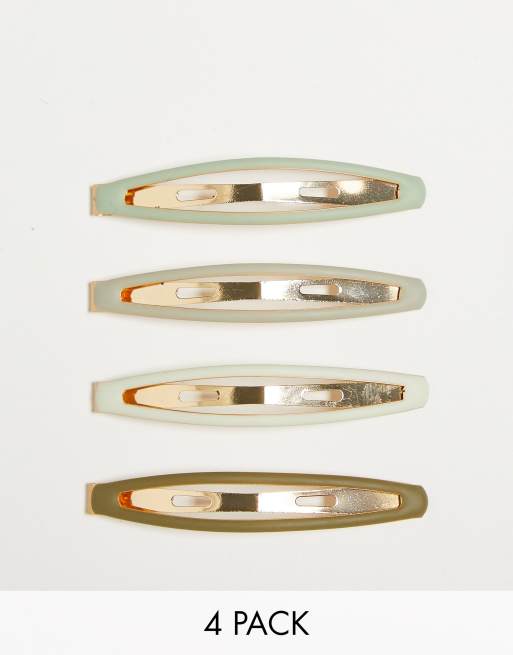 Kitsch – Eucalyptusfärgade emaljerade hårspännen, 4-pack