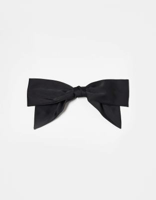 Fabric Bow Hair Clip - Black-No color