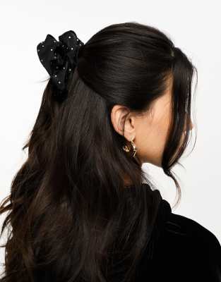 Fabric Rhinestone Brunch Scrunchie in Black-No color