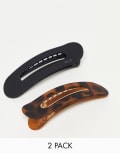 [Kitsch] Kitsch Flat Lay Claw Clip Flat 2 Pack - Black & Tortoise No Size Black & tort