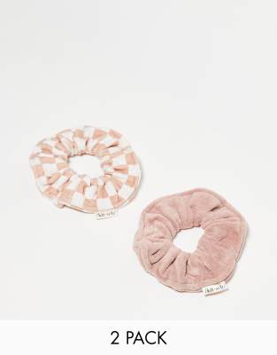 Kitsch - Haargummis aus schnelltrocknender Mikrofaser im 2er-Pack in Terrakotta und mit Karomuster-Keine Farbe