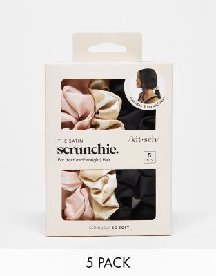 Kitsch - Lot de 5 chouchous de nuit assortis en satin-Pas de couleur