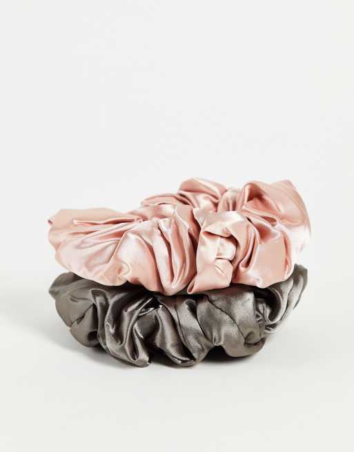 Kitsch - Lot de chouchous de nuit en satin - Blush/gris, 3 de 4