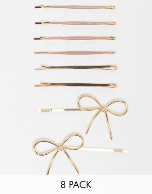 Kitsch Kitsch Metal Enamel Puffy & Bow Bobby Pins 8 Pack - Rosewood-No colour
