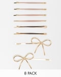 [Kitsch] Kitsch Metal Enamel Puffy & Bow Bobby Pins 8 Pack - Rosewood-No colour No Size No colour