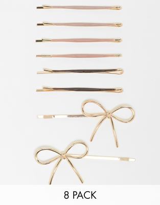 Kitsch Kitsch Metal Enamel Puffy & Bow Bobby Pins 8pc Set- Rosewood-No colour