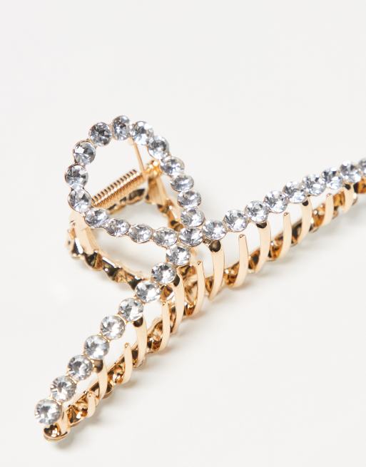 Kitsch Metal Rhinestone Loop Claw Clip - Gold | ASOS