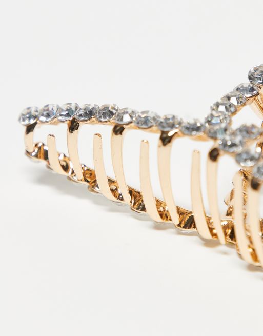 Kitsch Metal Rhinestone Loop Claw Clip - Gold | ASOS