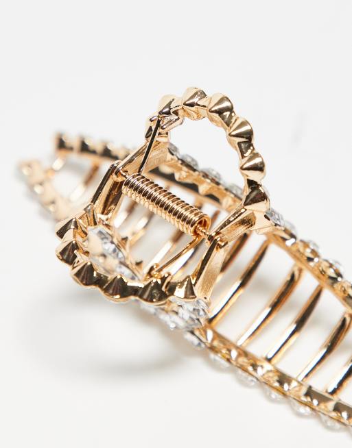 Kitsch Metal Rhinestone Loop Claw Clip - Gold | ASOS