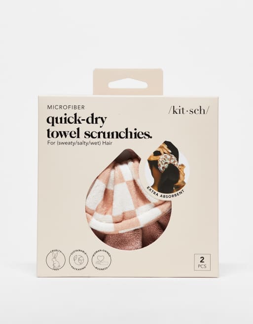 Kitsch Microfiber Quick-Dry Towel Scrunchies 2 Pack - Terracotta Check